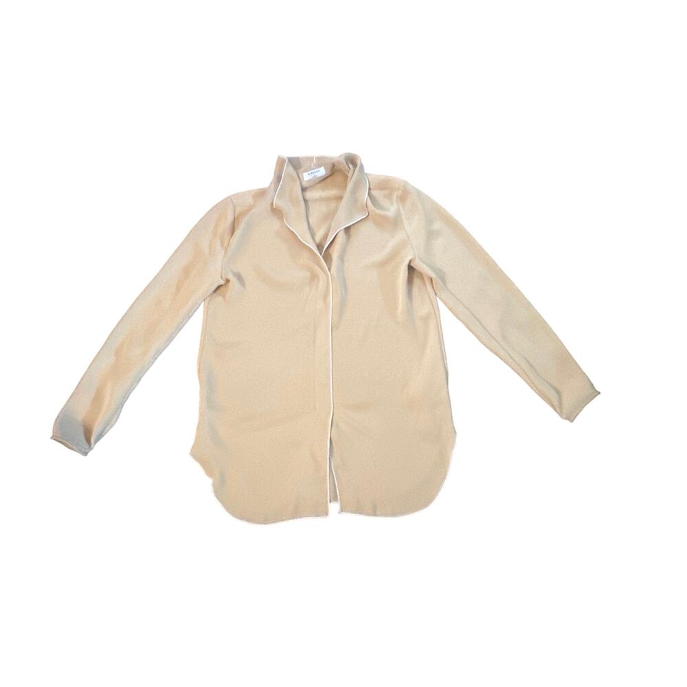 Babaton Beige Cream Long-Sleeve Silk Blouse